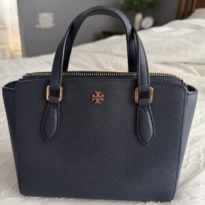 Tory Burch Emerson Mini Tote in Navy with Gold Hardware